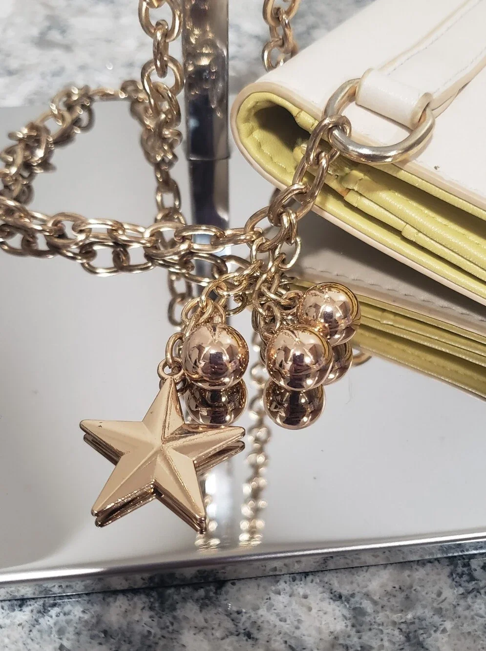 Like Dreams Ivory Square Crossbody Wallet Purse Gold Chain Star Charm Vegan Leat
